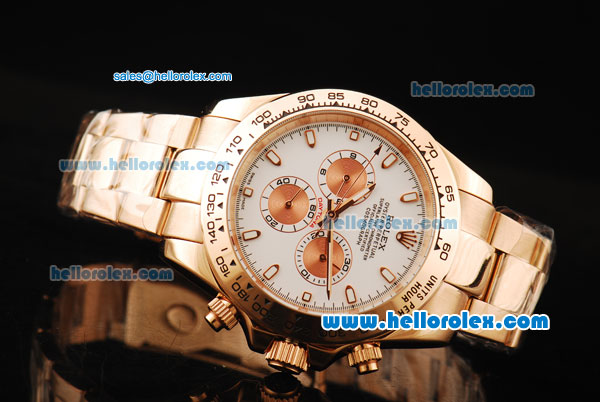 Rolex Daytona II Automatic Movement Rose Gold Case and Strap with White Dial and White Markers - Click Image to Close